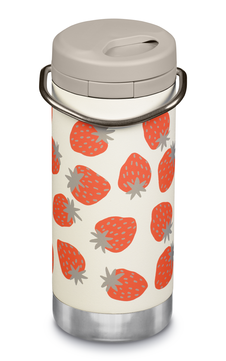Klean Kanteen TKWide Krämvit Termoflaska med Jordgubbsmönster i Rostfritt Stål 355 ml (twist Cap) – Strawberries