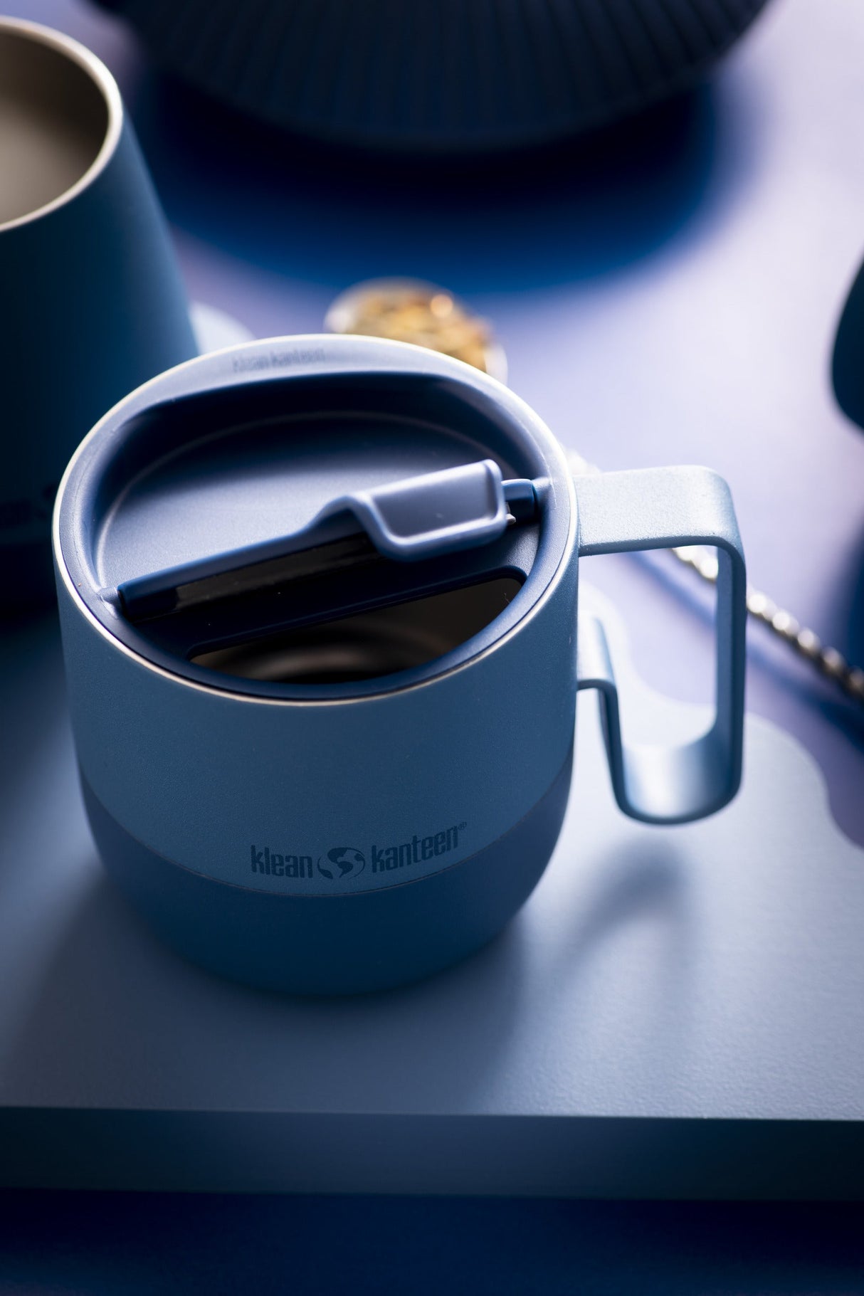 Klean Kanteen Rise Mug Blå Kaffemugg i Rostfritt Stål 414 ml (flip Lid) – Stellar
