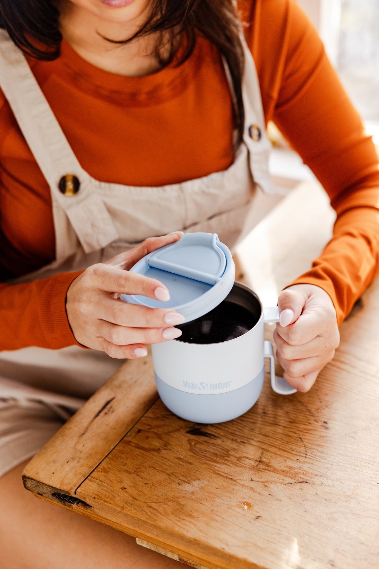 Klean Kanteen Rise Mug Blå Kaffemugg i Rostfritt Stål 414 ml (flip Lid) – Ice Blue