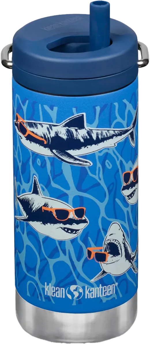 Klean Kanteen TKWide Blå Termoflaska med Hajmotiv i Rostfritt Stål 355 ml (twist Cap) – Sharks In Shades