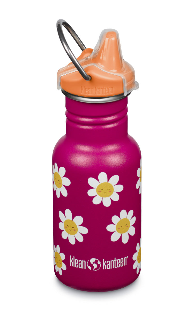 Klean Kanteen Kid Classic Narrow Barnflaska med Blommigt Mönster i Rostfritt Stål 355 ml (kid Sippy Cap) – Happy Flowers