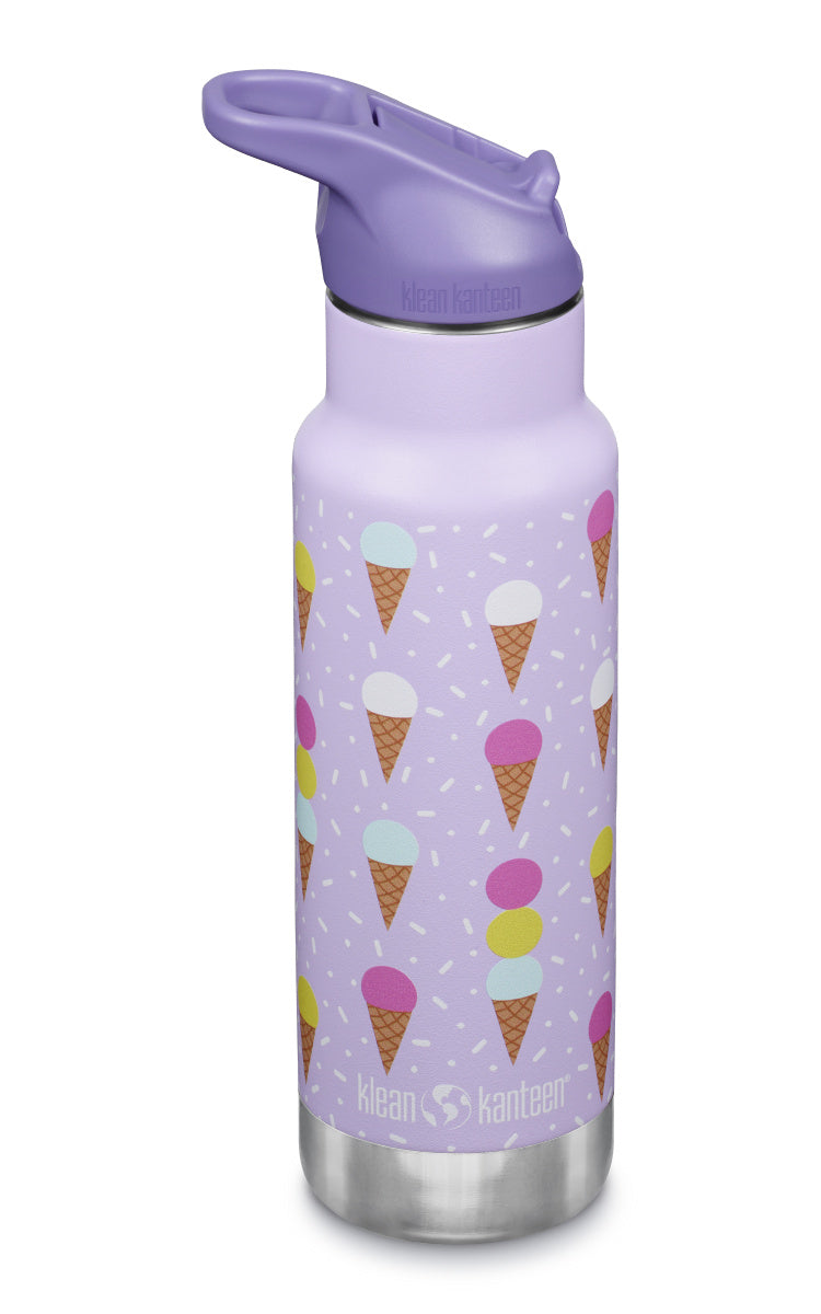 Klean Kanteen Insulated Kid Classic Narrow Lila Isolerad Barnflaska med Glassmotiv i Rostfritt Stål 355 ml (flip Seal Sport Cap) – Ice Cream