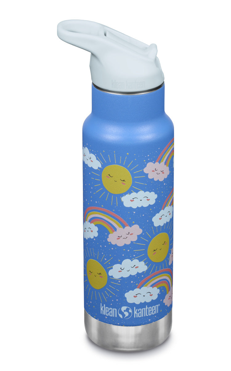 Klean Kanteen Insulated Kid Classic Narrow Blå Isolerad Barnflaska med Regnbågsmotiv i Rostfritt Stål 355 ml (flip Seal Sport Cap) – Rainbows