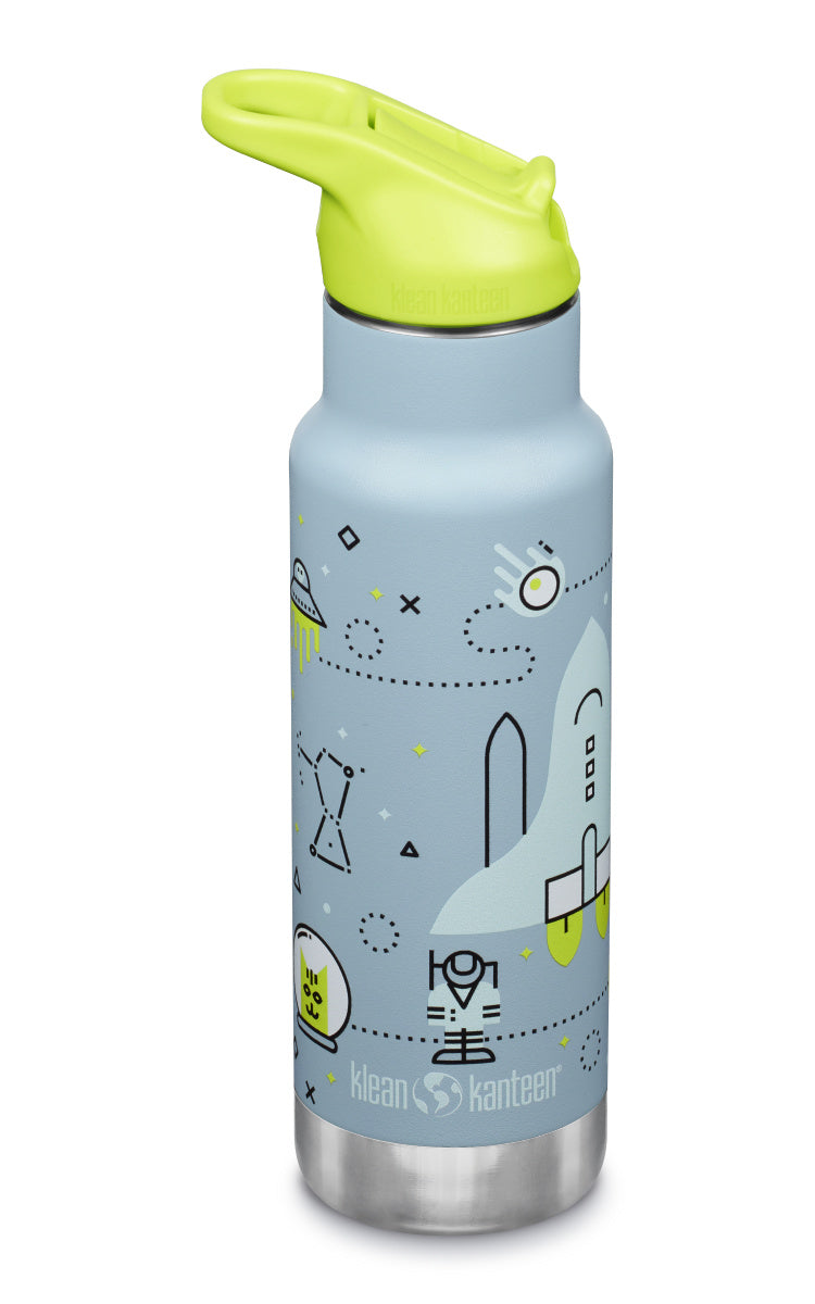 Klean Kanteen Insulated Kid Classic Narrow Blå Isolerad Barnflaska med Rymdmotiv i Rostfritt Stål 355 ml (flip Seal Sport Cap) – Launch Plan