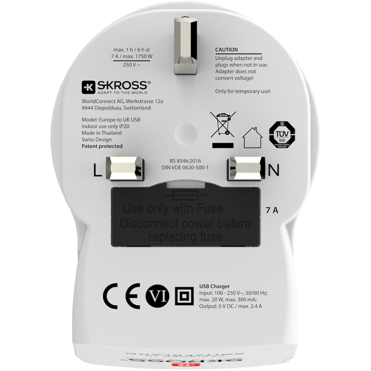SKROSS Reseadapter – Europa Till UK M.fl. 2×USB-A 12W Jordad