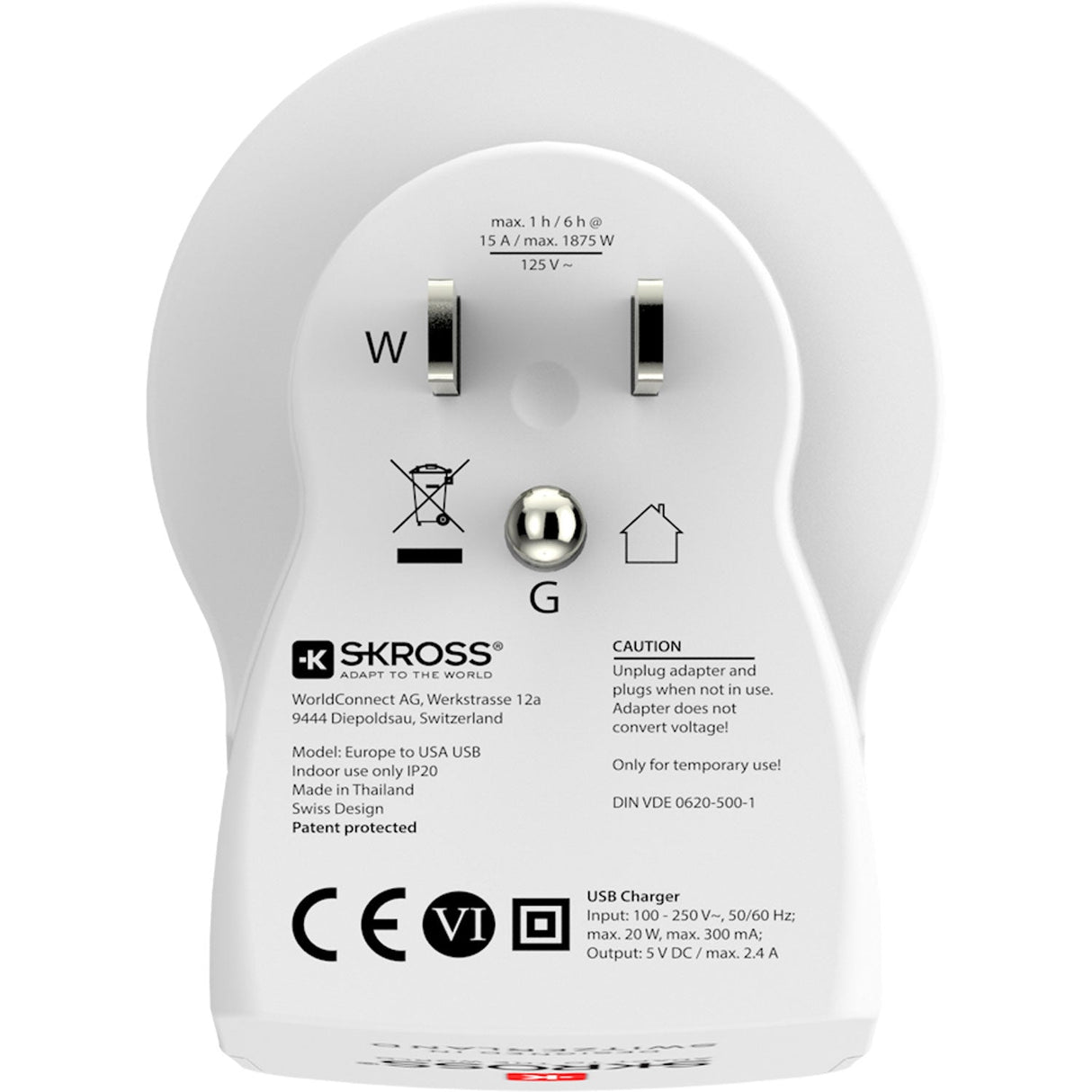 SKROSS Reseadapter – Europa Till USA M.fl. 2×USB-A 12W Jordad