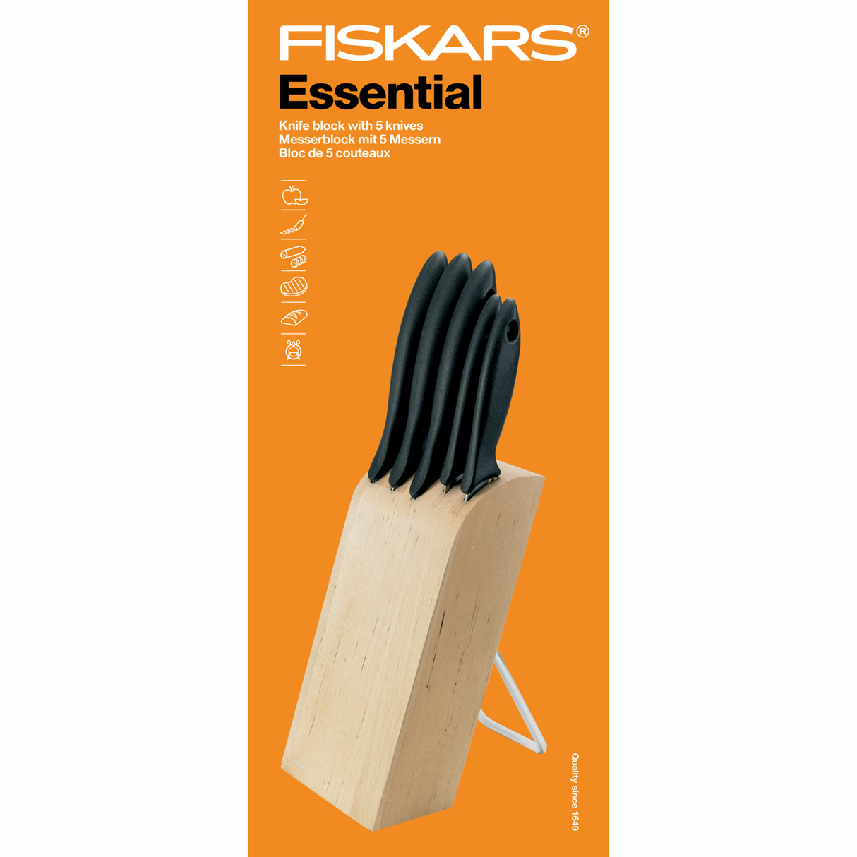 Fiskars Knivblock med 5 Knivar Essential