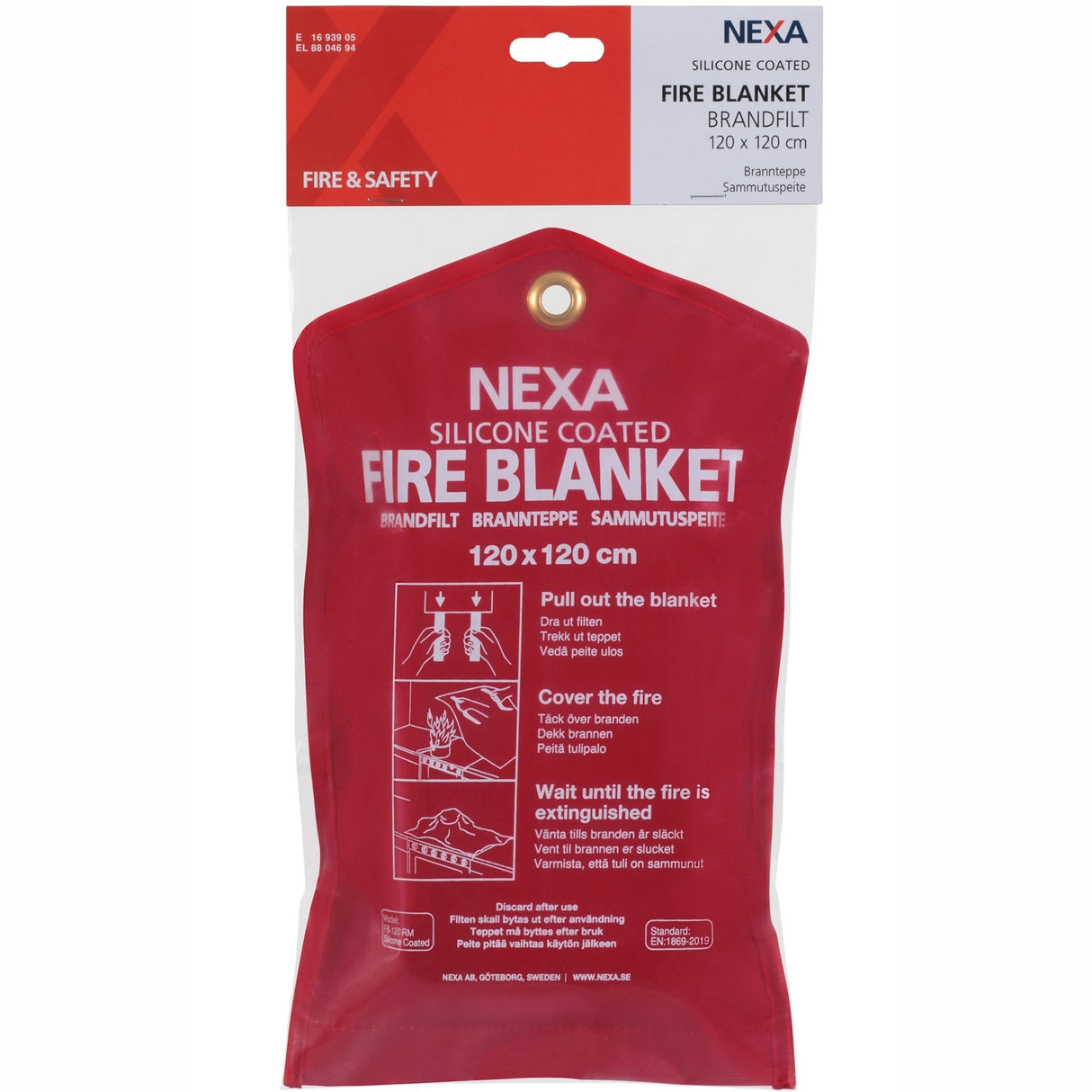Nexa FB-120 RM Brandfilt Silikon Röd 120x120 cm