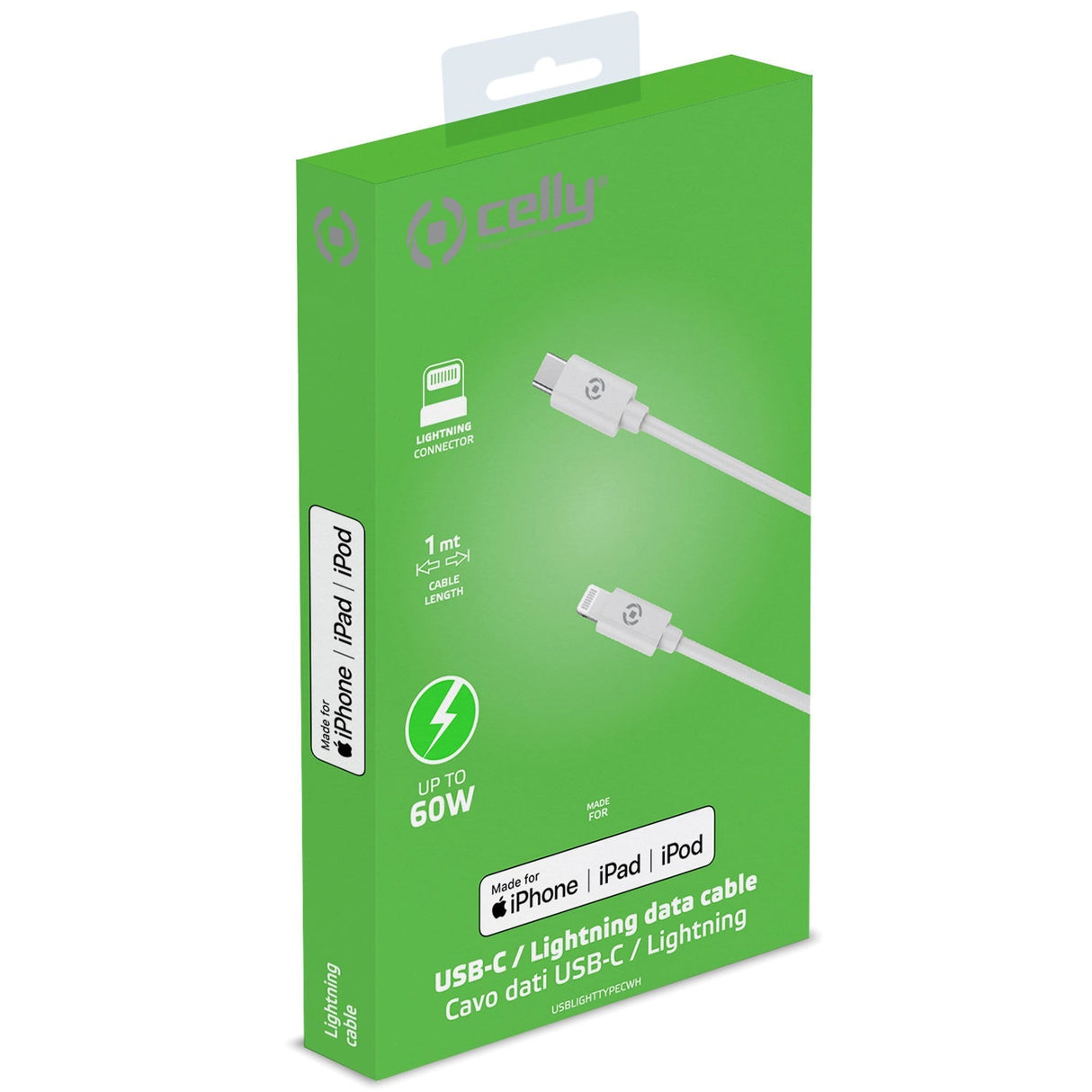 Celly USB-C - Lightning-kabel 60W MFI 1m