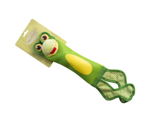 Party Pets Tålig Hundleksak, Groda med Pip & Prassel – 40 cm Grön