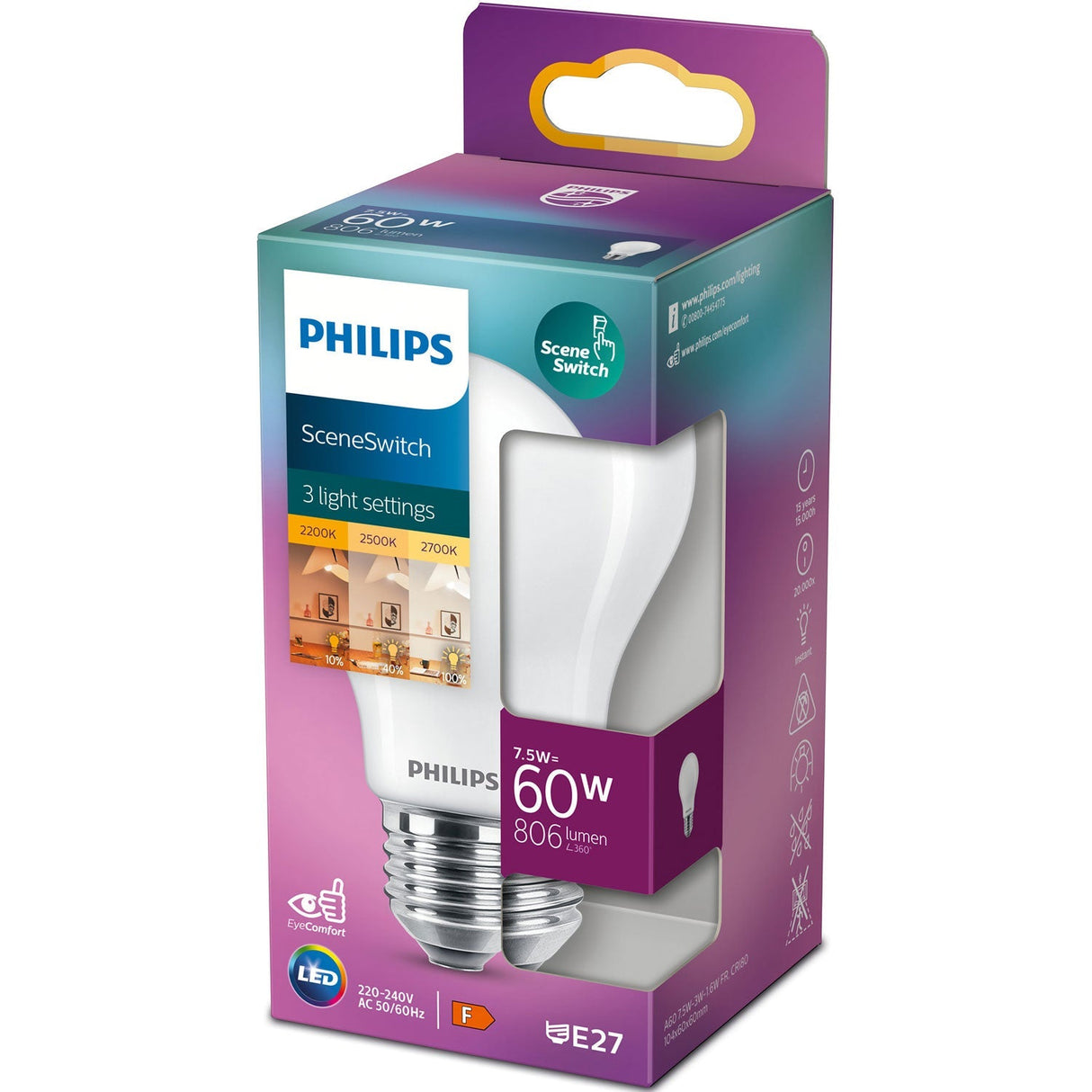 Philips LED SceneSwitch E27 Normal 60-30-16W Frost