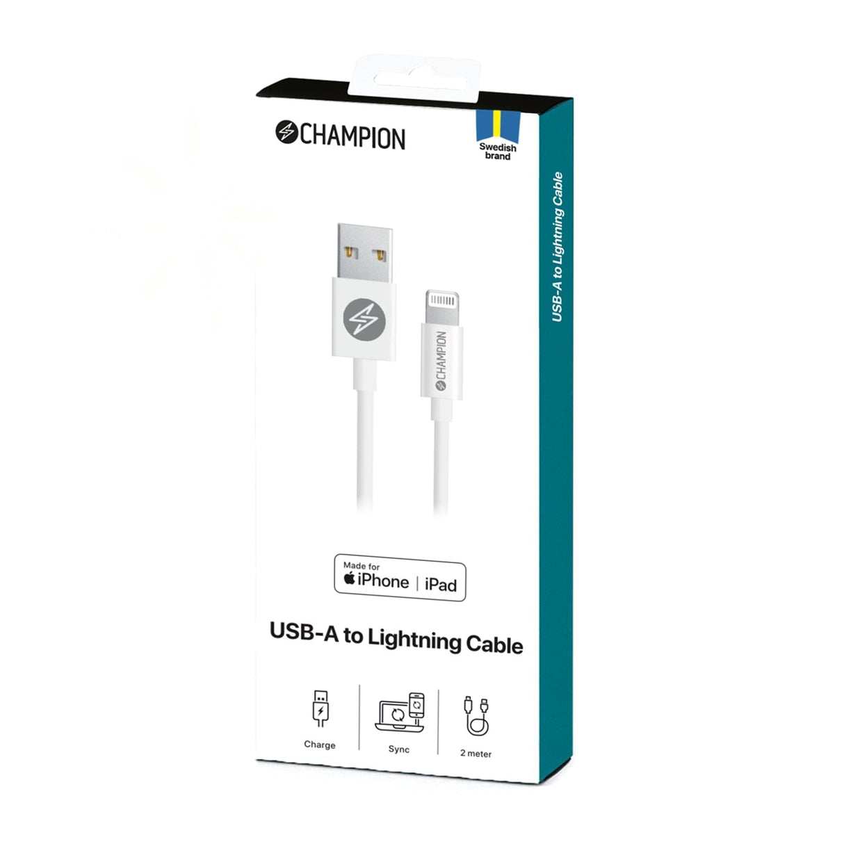 Champion USB-A till Lightning Kabel 2m - Vit