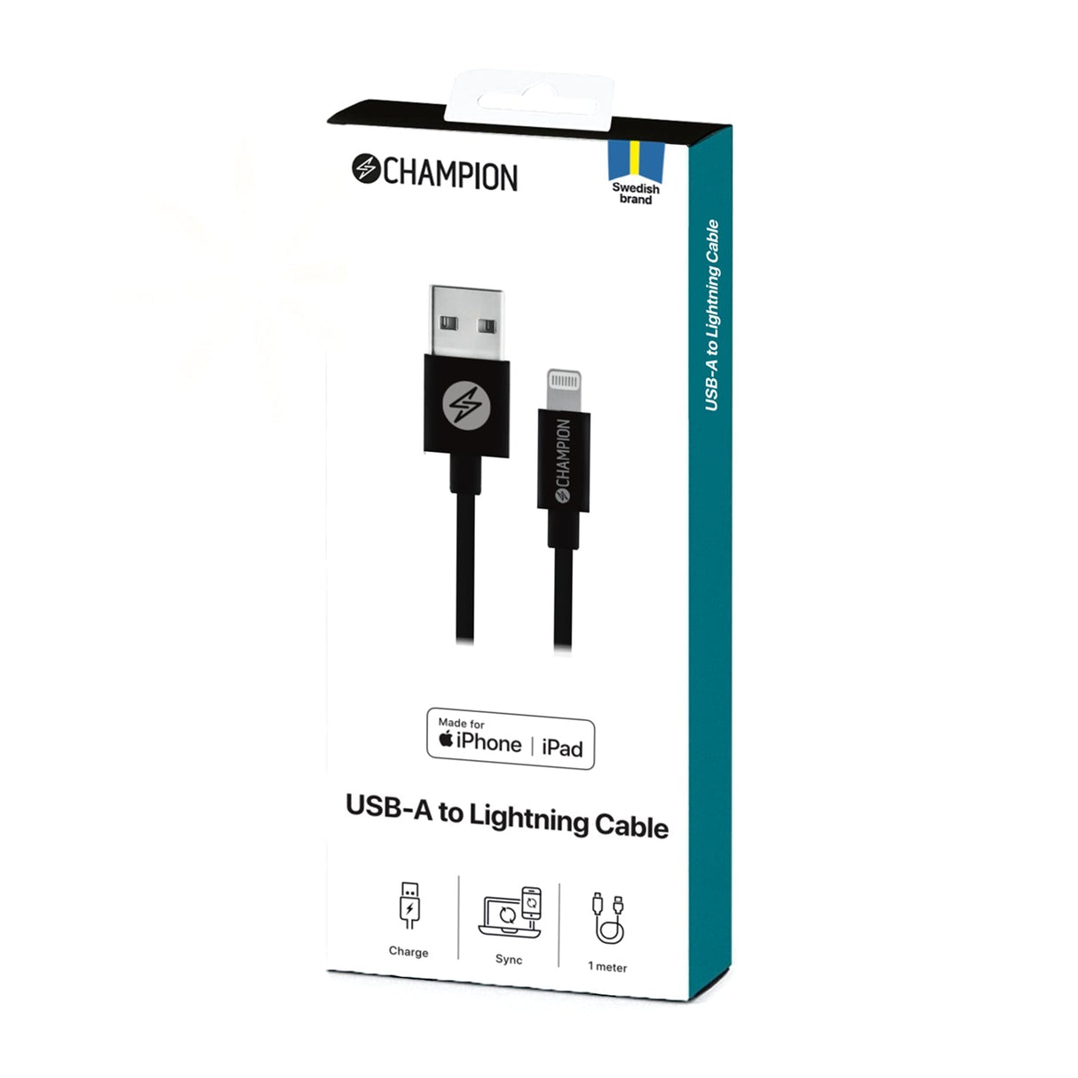 Champion USB-A till Lightning Kabel 1m - Svart