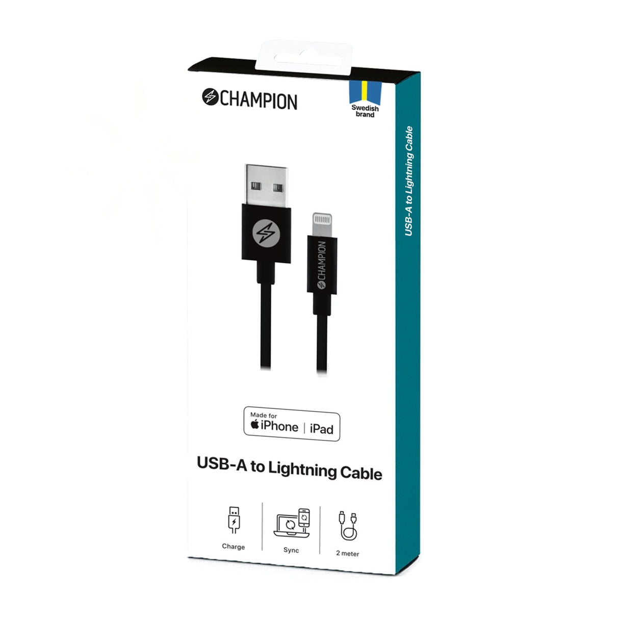 Champion USB-A till Lightning Kabel 2m - Svart