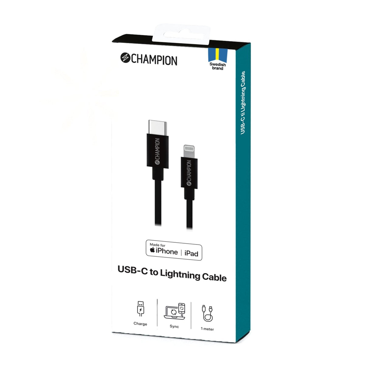 Champion USB-C till Lightning Kabel 1m - Svart