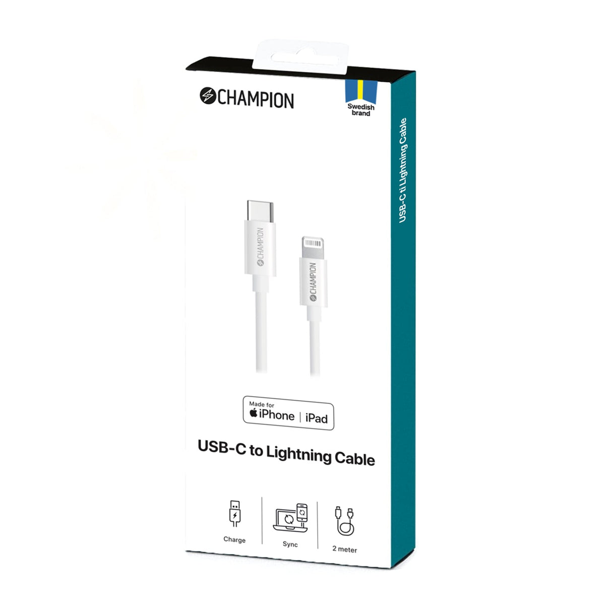 Champion USB-C till Lightning Kabel 2m - Vit