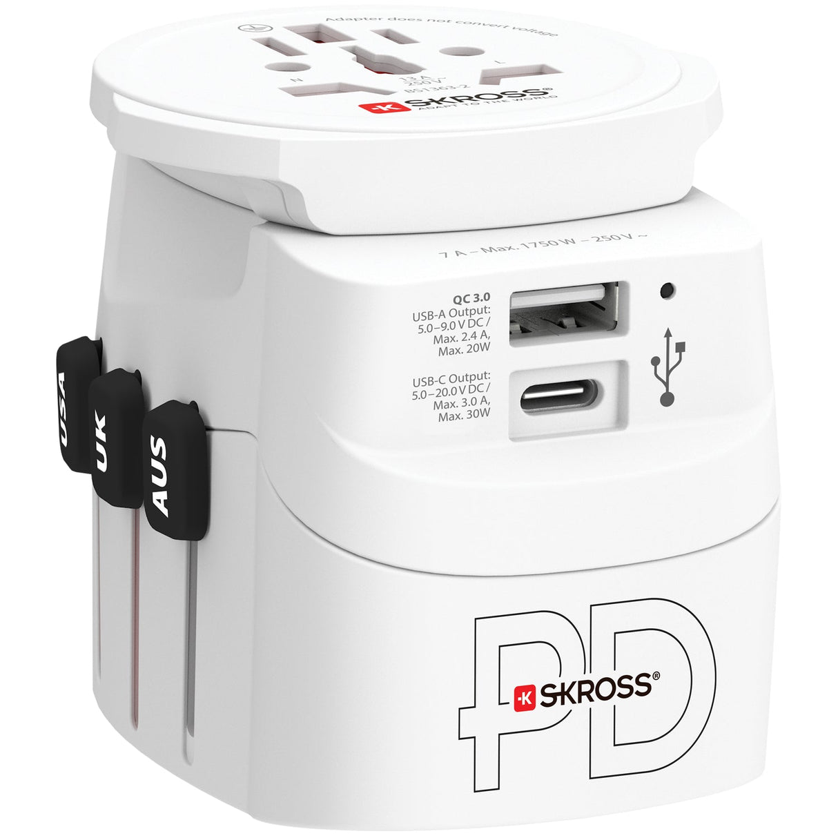 SKROSS Världsreseadapter PRO Light USB AC30PD – World PD 30W Jordad
