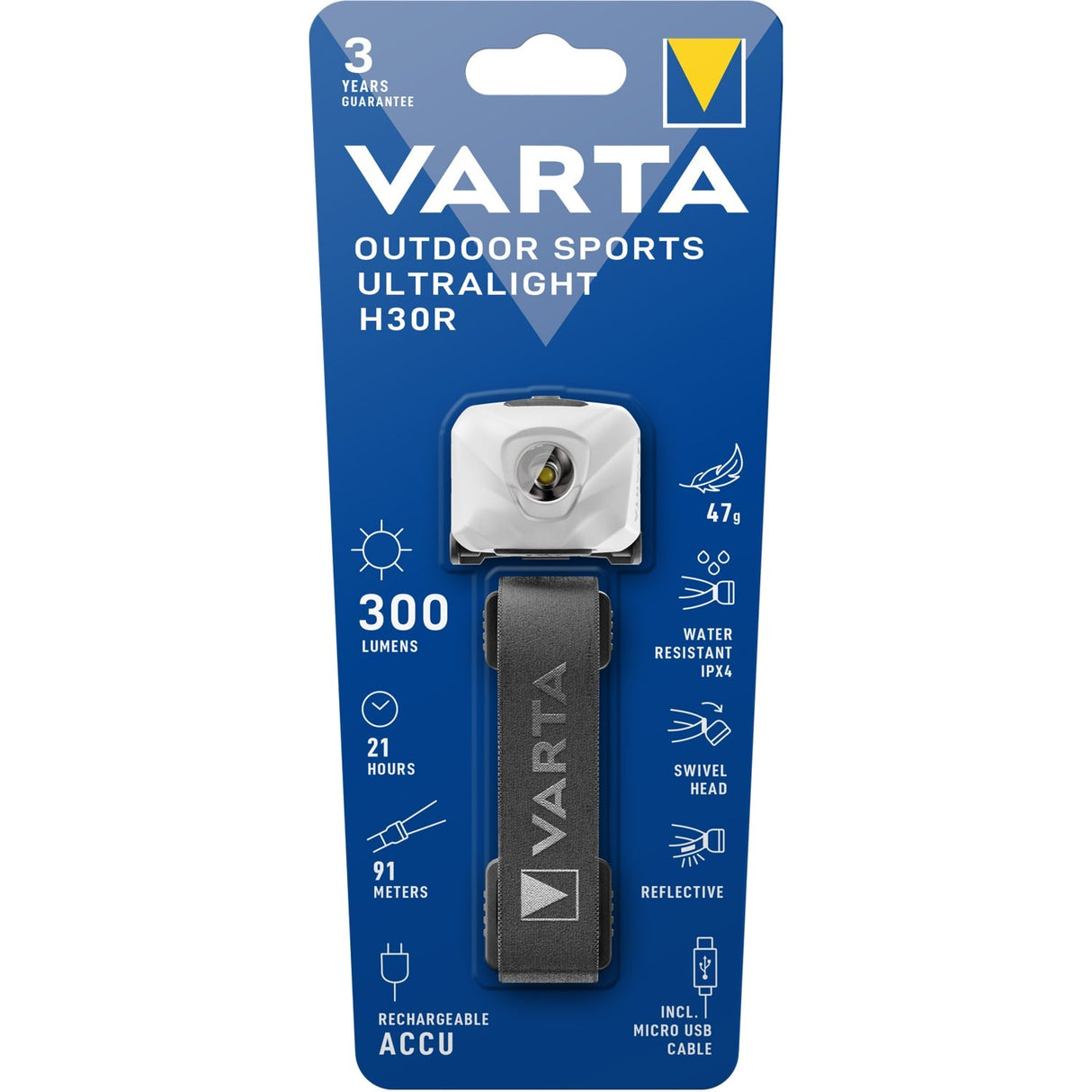 Varta Outdoor Sports Ultralight H30R Pannlampa – 300 Lm Vit