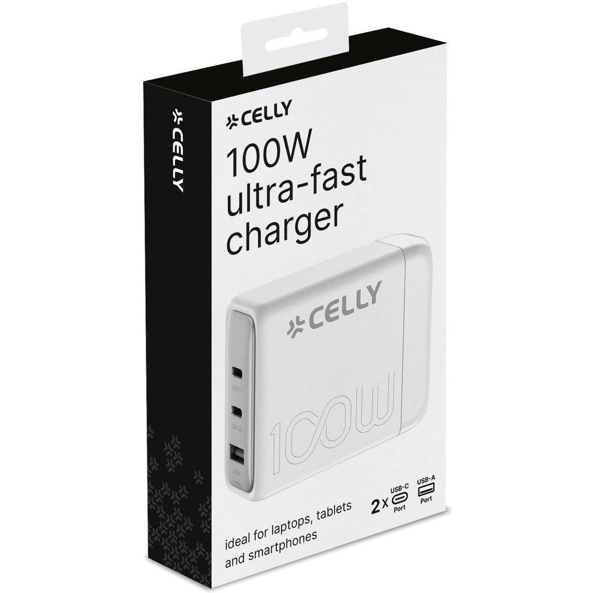 Celly Power Station 1 x USB-A + 2 x USB-C PD 100W GaN Vit