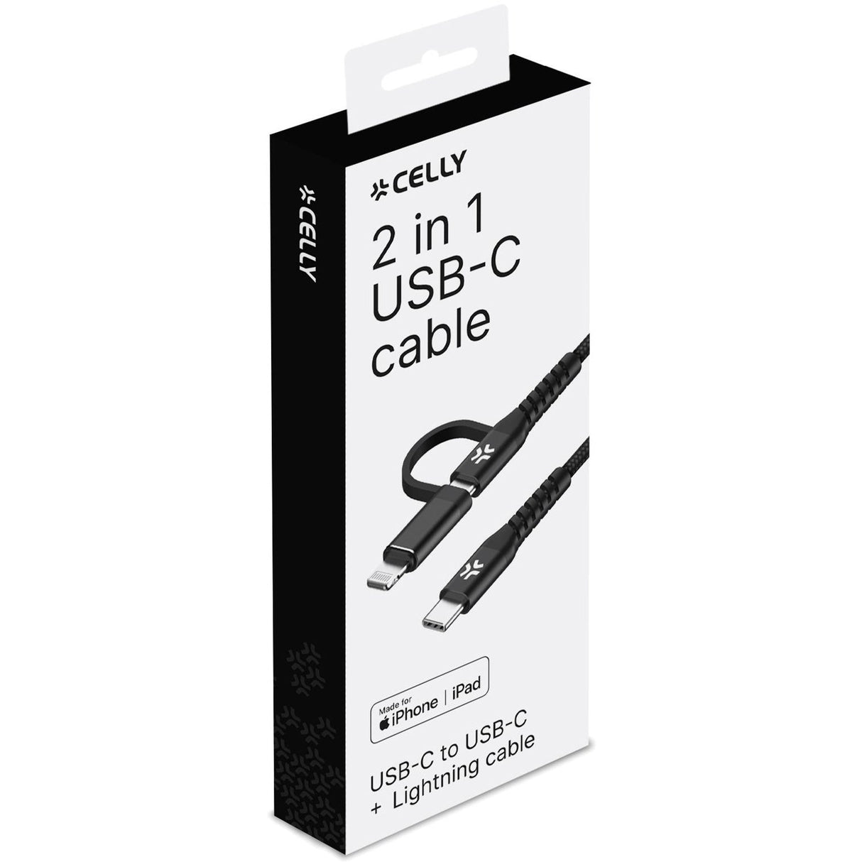 Celly 2-i-1-kabel USB-C - USB-C/Lightning 60W 1m Svart