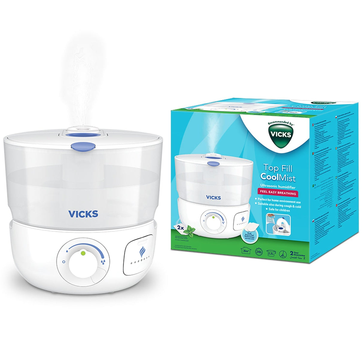 Vicks Top Fill Ultrasonic Humidifier With 2X Scent Pad Heater Vul585E4