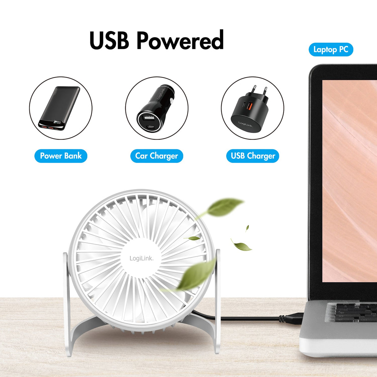 Logilink Usb-Fläkt Ø12,7 Cm Vit