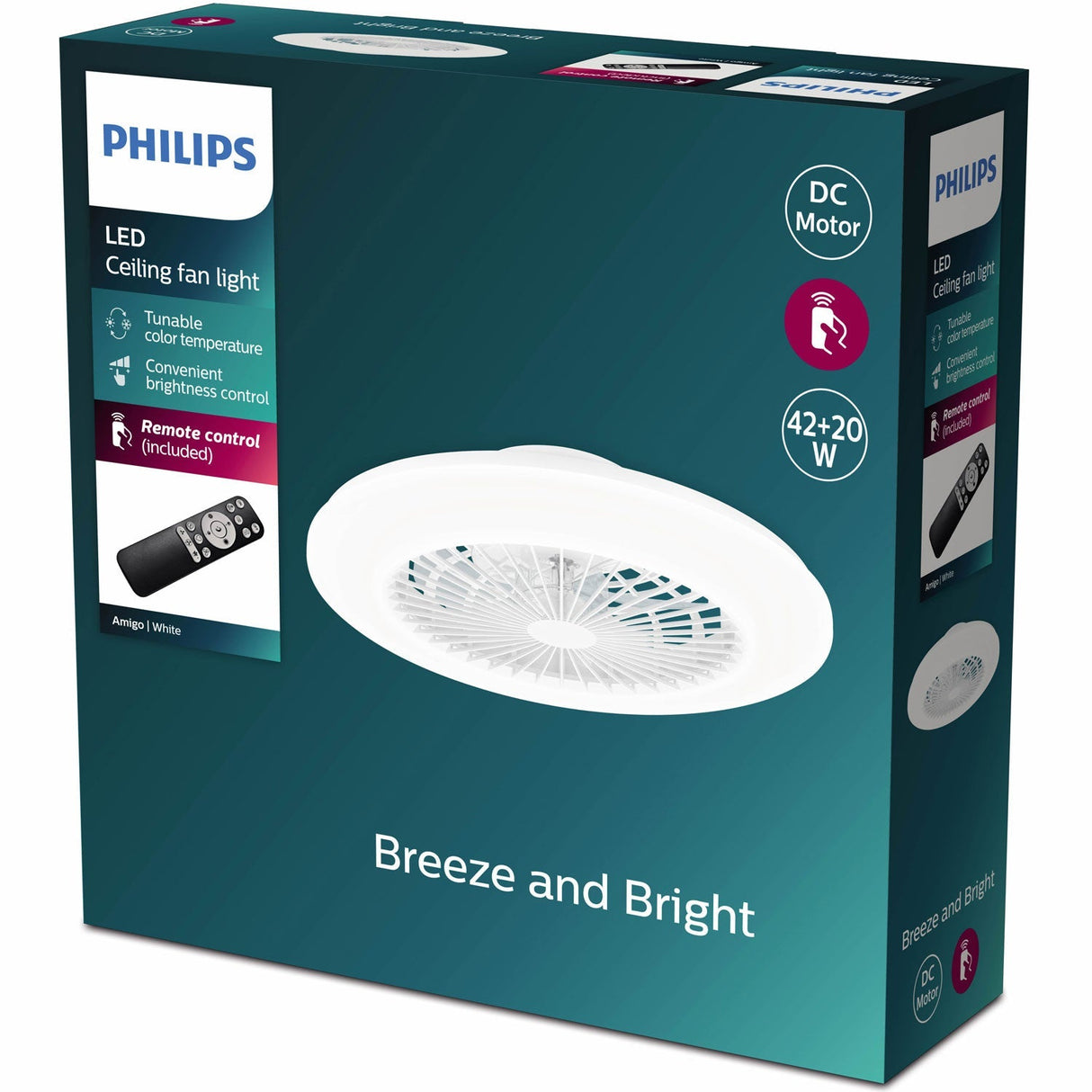 Philips Amigo Takfläkt med LED-belysning Varm-/kallvitt 4000 lm