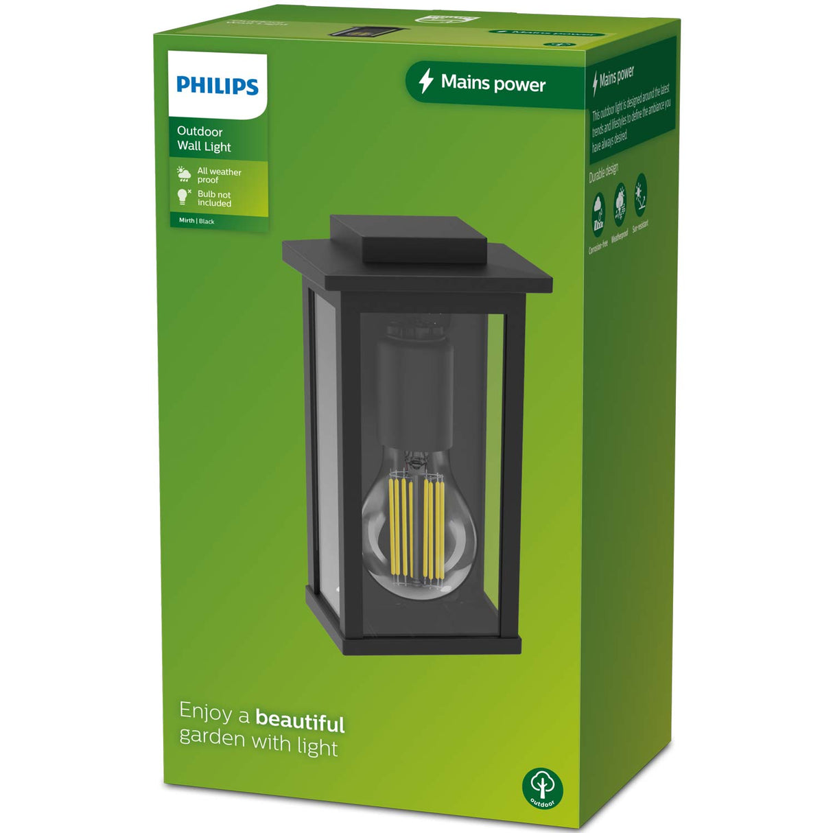 Philips Mirth Väggarmatur (E27-Sockel) Ip44 Aluminium/Glas Svart