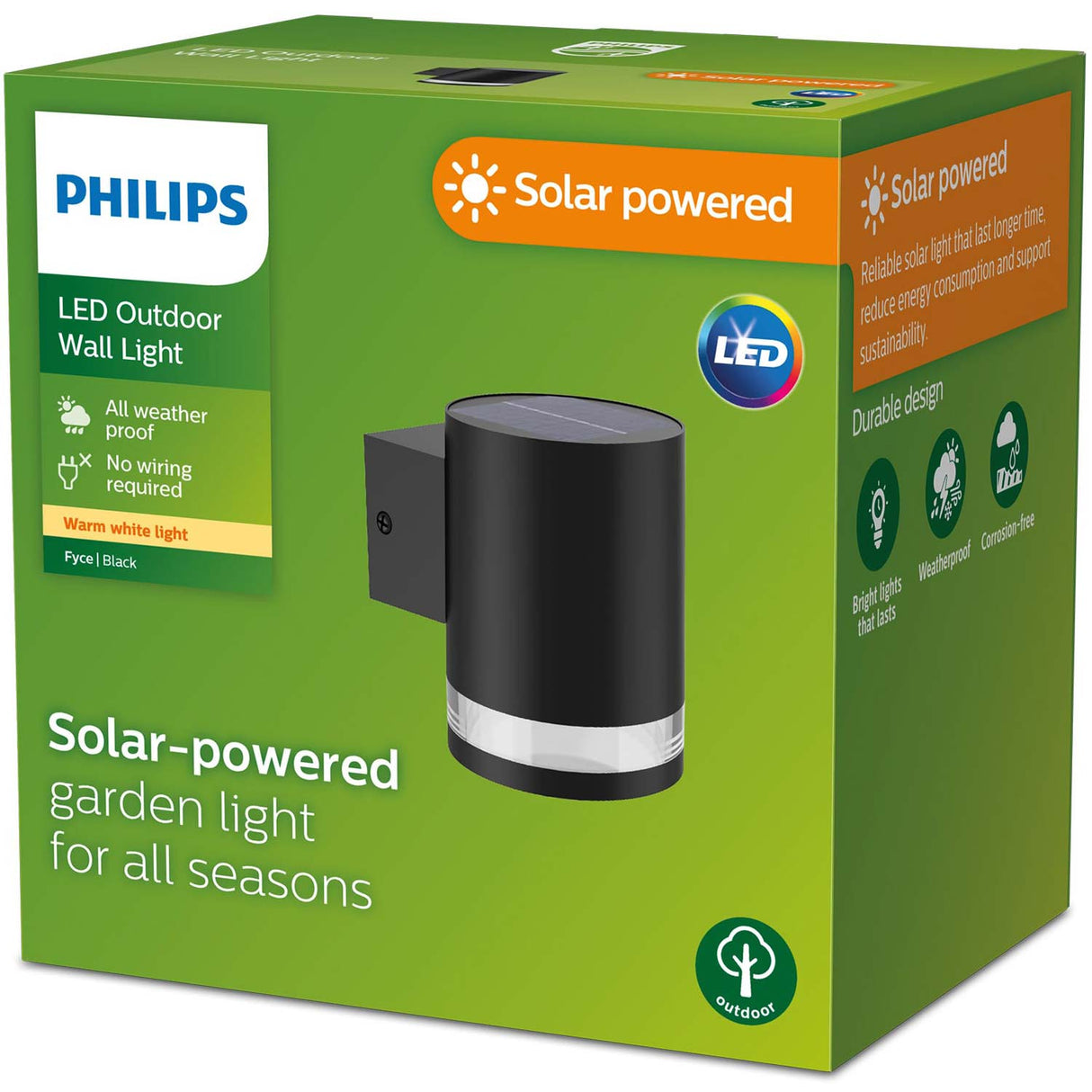 Philips Fyce Vägglampa Rak Solcell Ultra Efficient Led 200Lm Svart