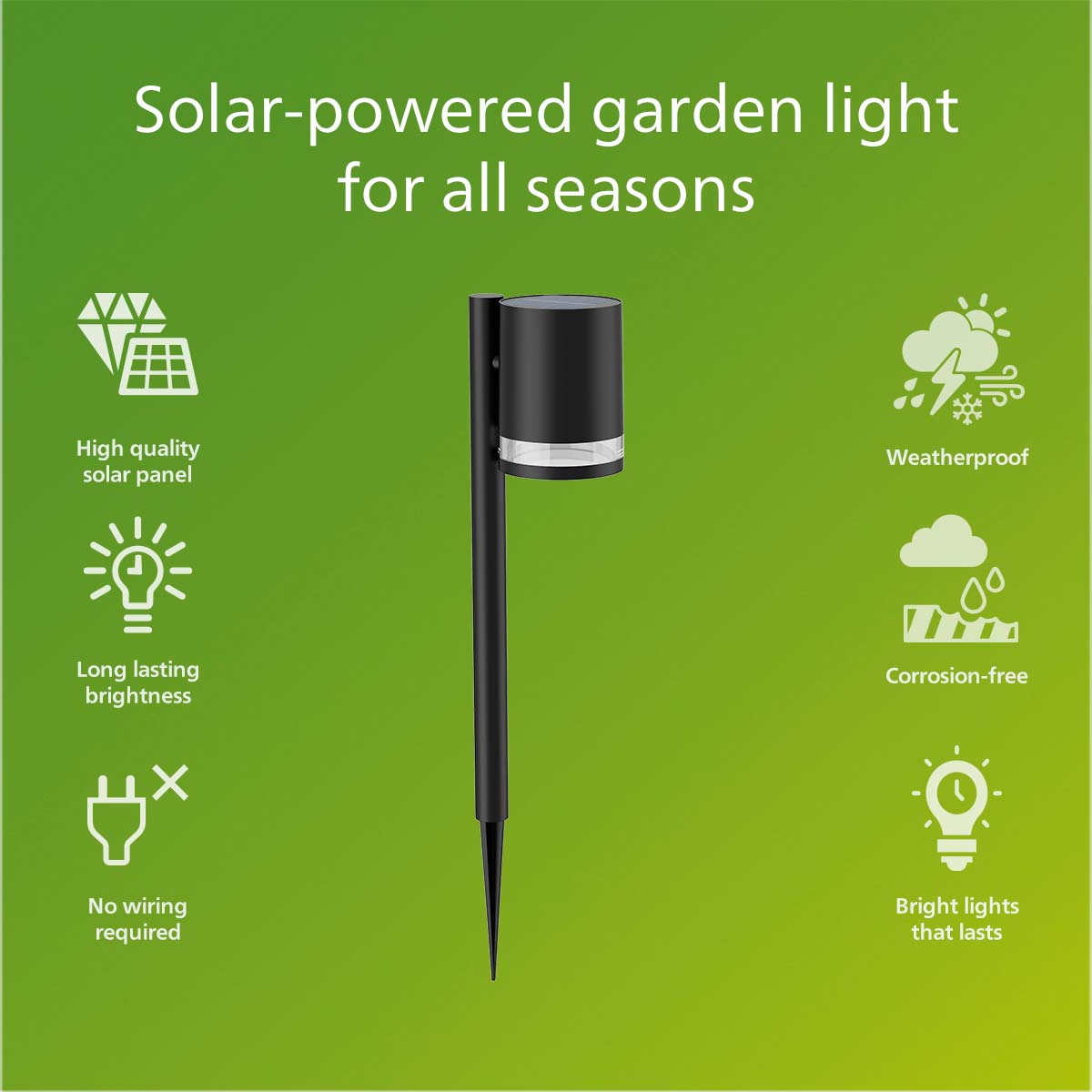 Philips Fyce Trädgårdslampa Rak Solcell Ultra Efficient Led 200Lm Svart