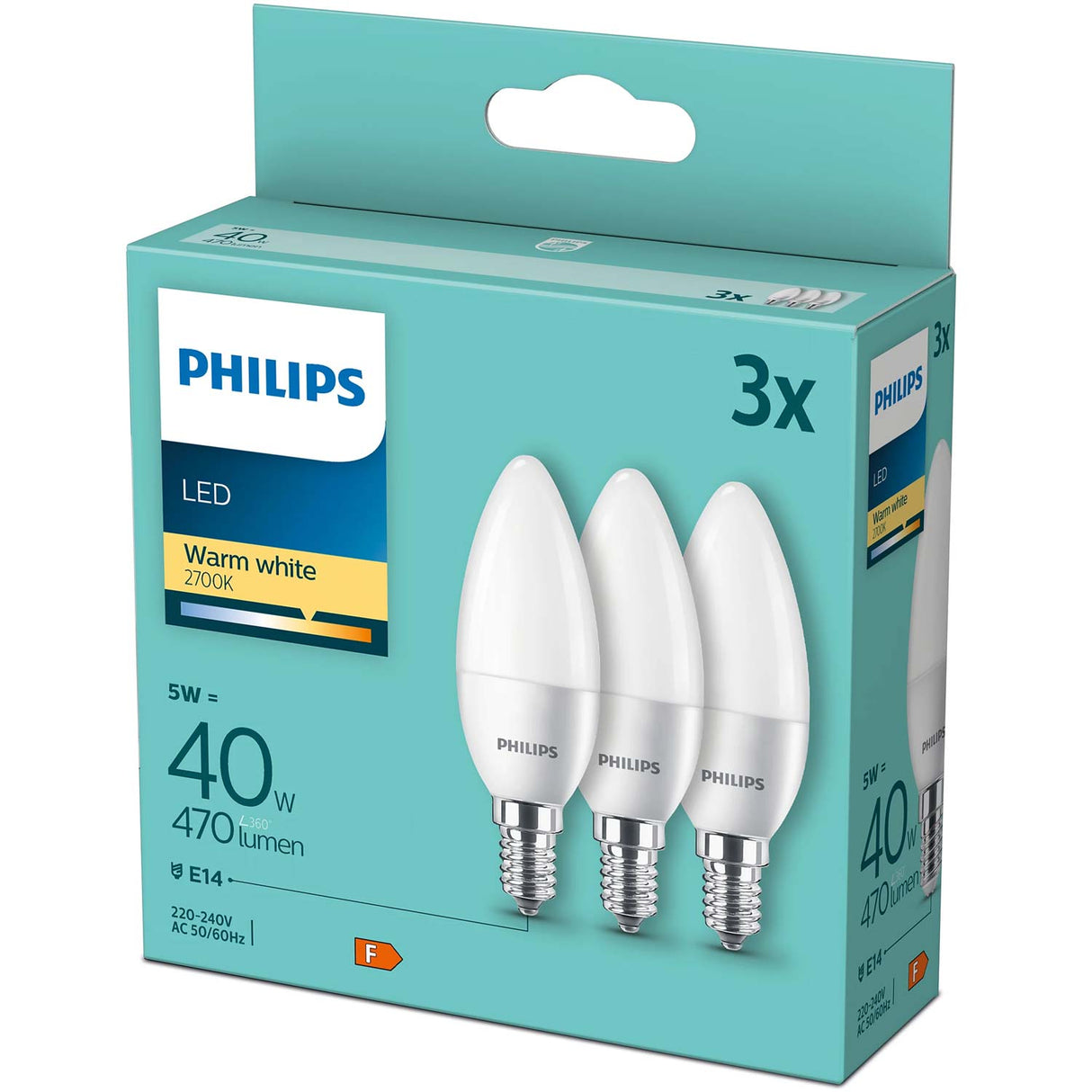 Philips 3-Pack Led E14 Kron 5W (40W) Frost 470Lm
