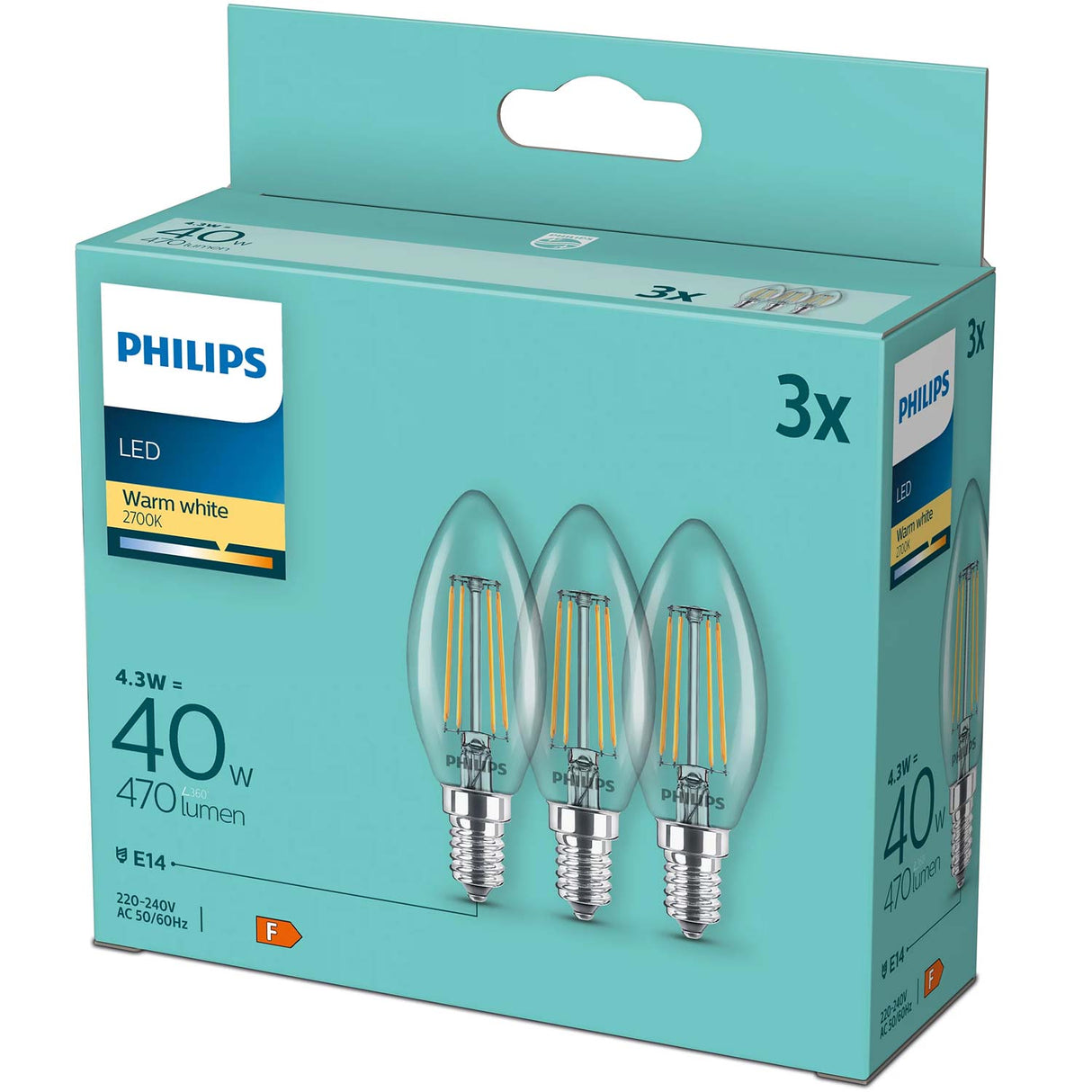 Philips 3-Pack Led E14 Kron 4,3W (40W) Klar 470Lm