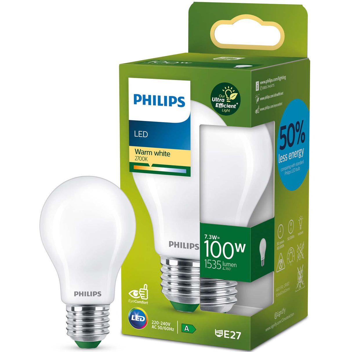 Philips Led E27 Normal 7,3W (100W) Frostad 1535Lm 2700K Energiklass A