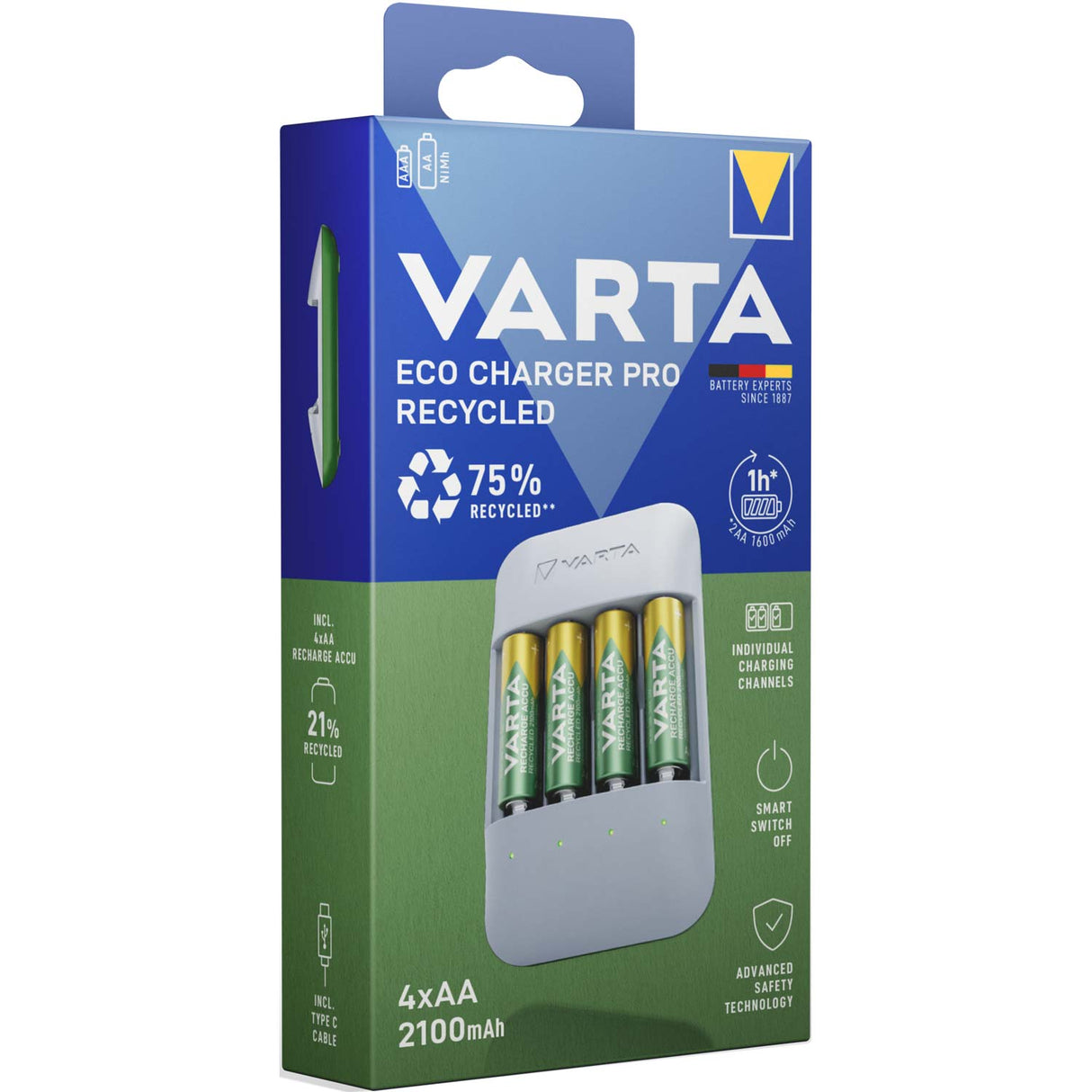 Varta Eco Charger Pro Recycled Inkl. 4x AA 2100 Mah