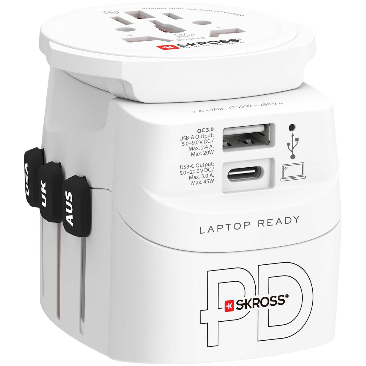 SKROSS Världsreseadapter PRO Light USB AC45PD – World PD 45W Jordad