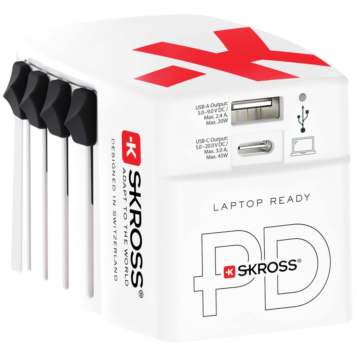 SKROSS Världsreseladdare AC45PD – USB-A + USB-C PD 45W Ojordad