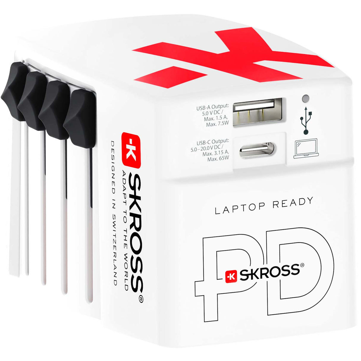 SKROSS Världsreseladdare AC65PD – USB-A + USB-C PD 65W Jordad