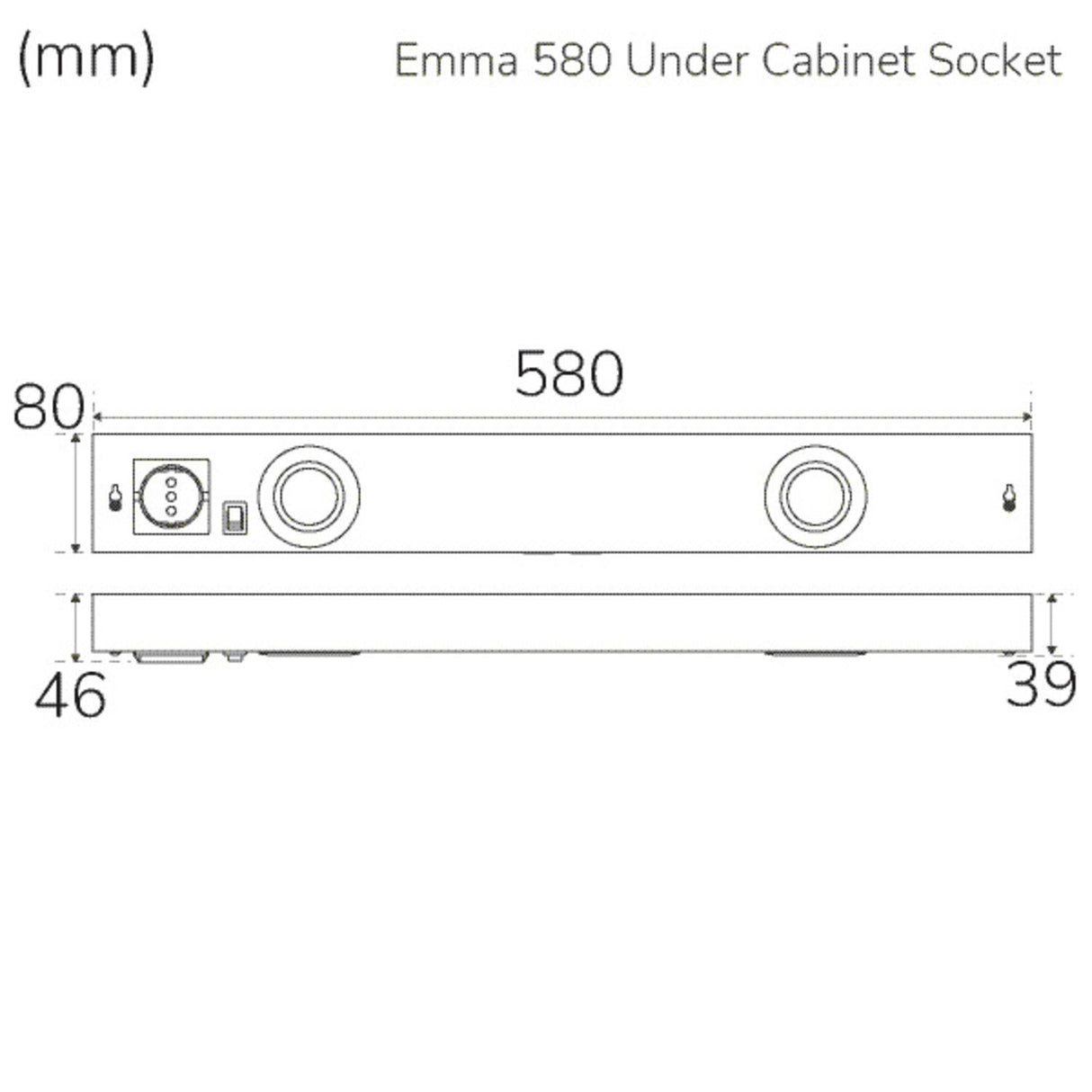 Llitt Emma 580 Köksbänksbelysning 2Xspot + Uttag 3000K 650Lm 580Cm