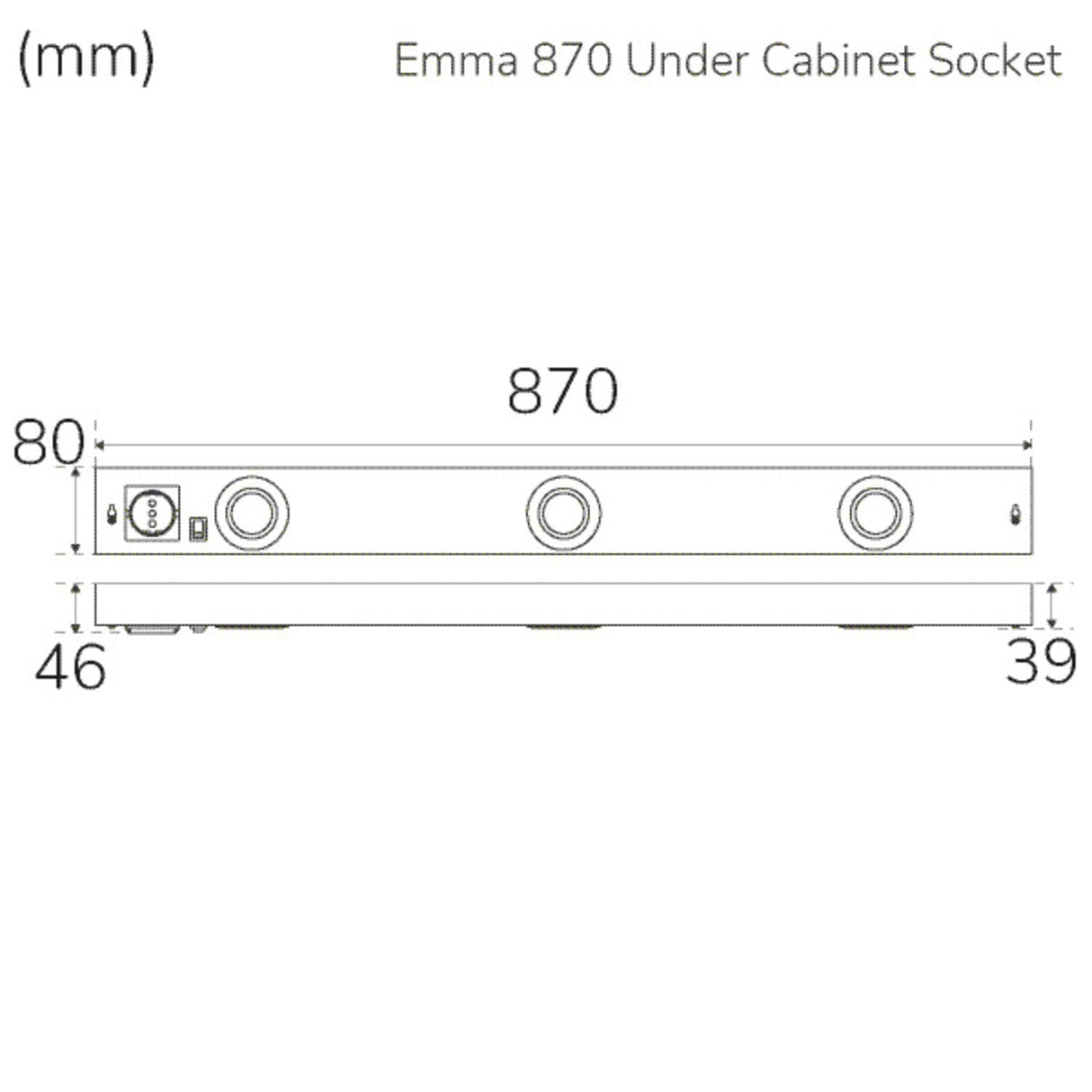 Llitt Emma 870 Köksbänksbelysning 2Xspot + Uttag 3000K 650Lm 870Cm
