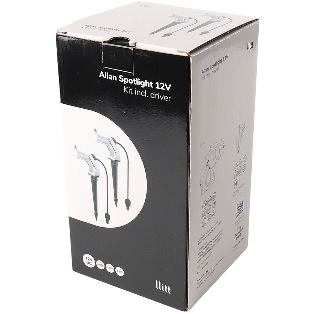 Llitt Allan Spotlight kit 2-pack inkl strömadapter 12V 3000K 10lm IP67