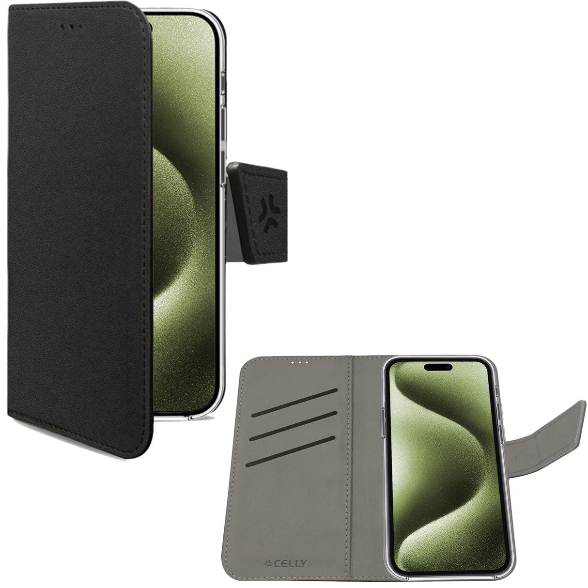 Celly Wally Wallet Case iPhone 16 Svart