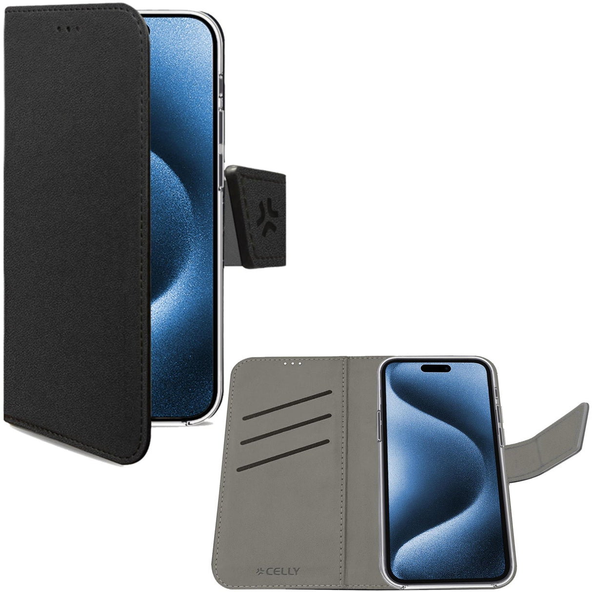Celly Wally Wallet Case iPhone 16 Pro Svart
