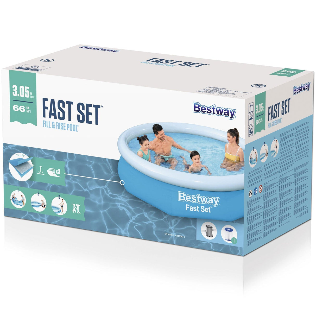 Bestway Fast Set Pool 305 cm Uppblåsbar Pool