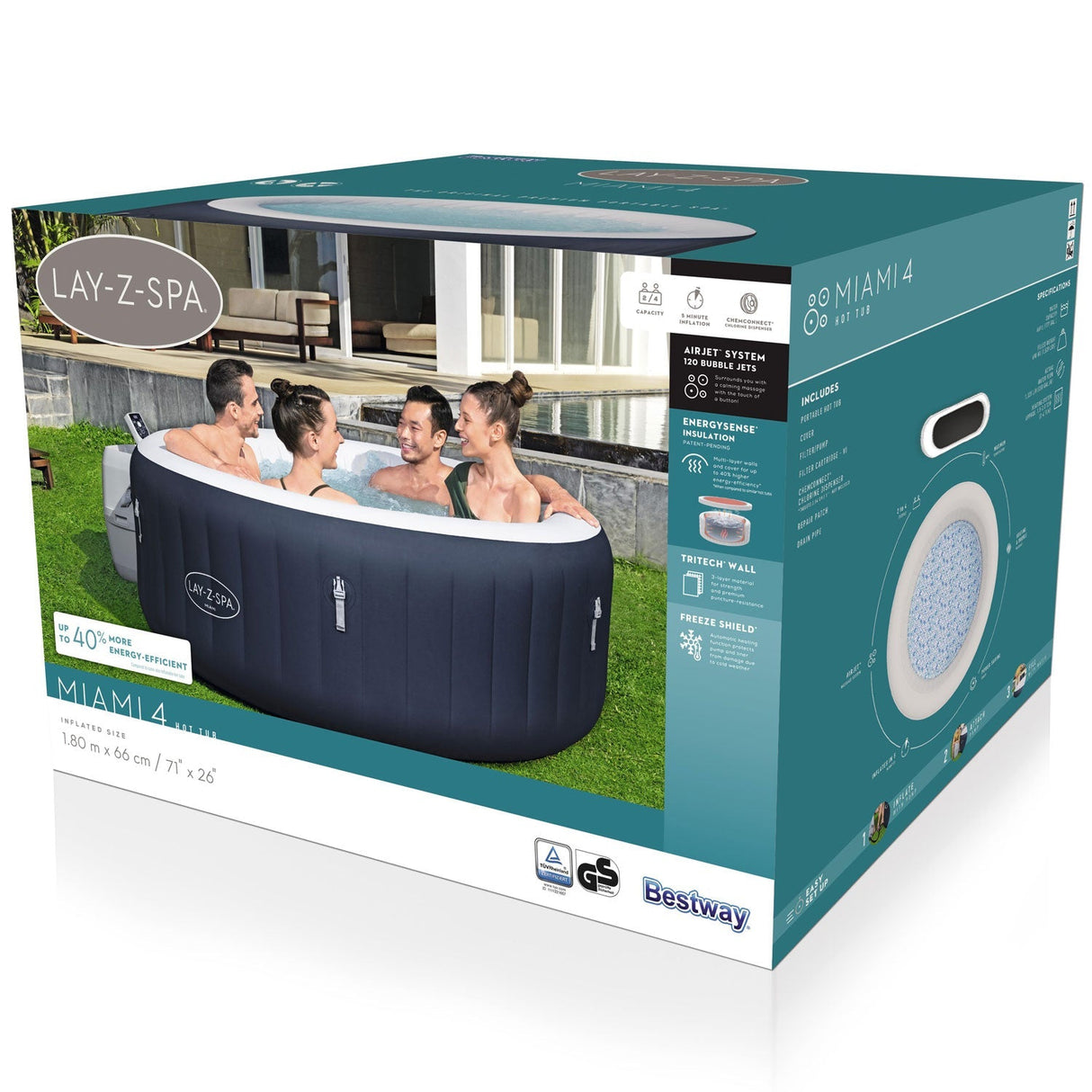 Bestway Lay-Z-Spa® Miami EnergySense AirJet 4 Mörkblå 1.80m X 66cm