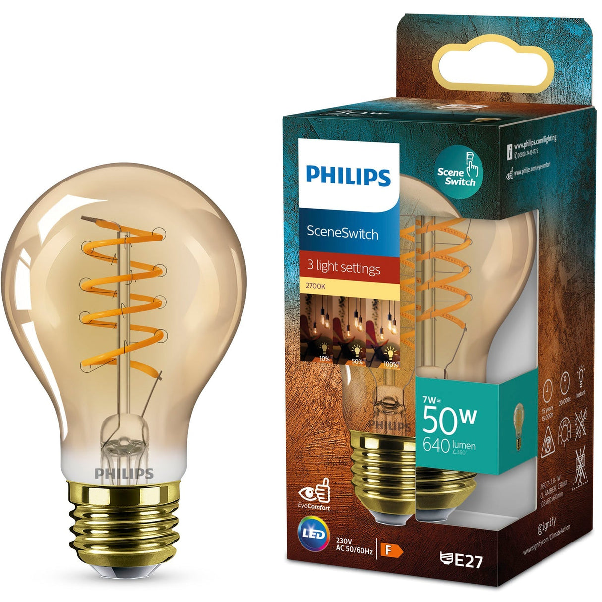 Philips LED SceneSwitch E27 A60 7–3,8–1 W (50 W) Deco Spiral