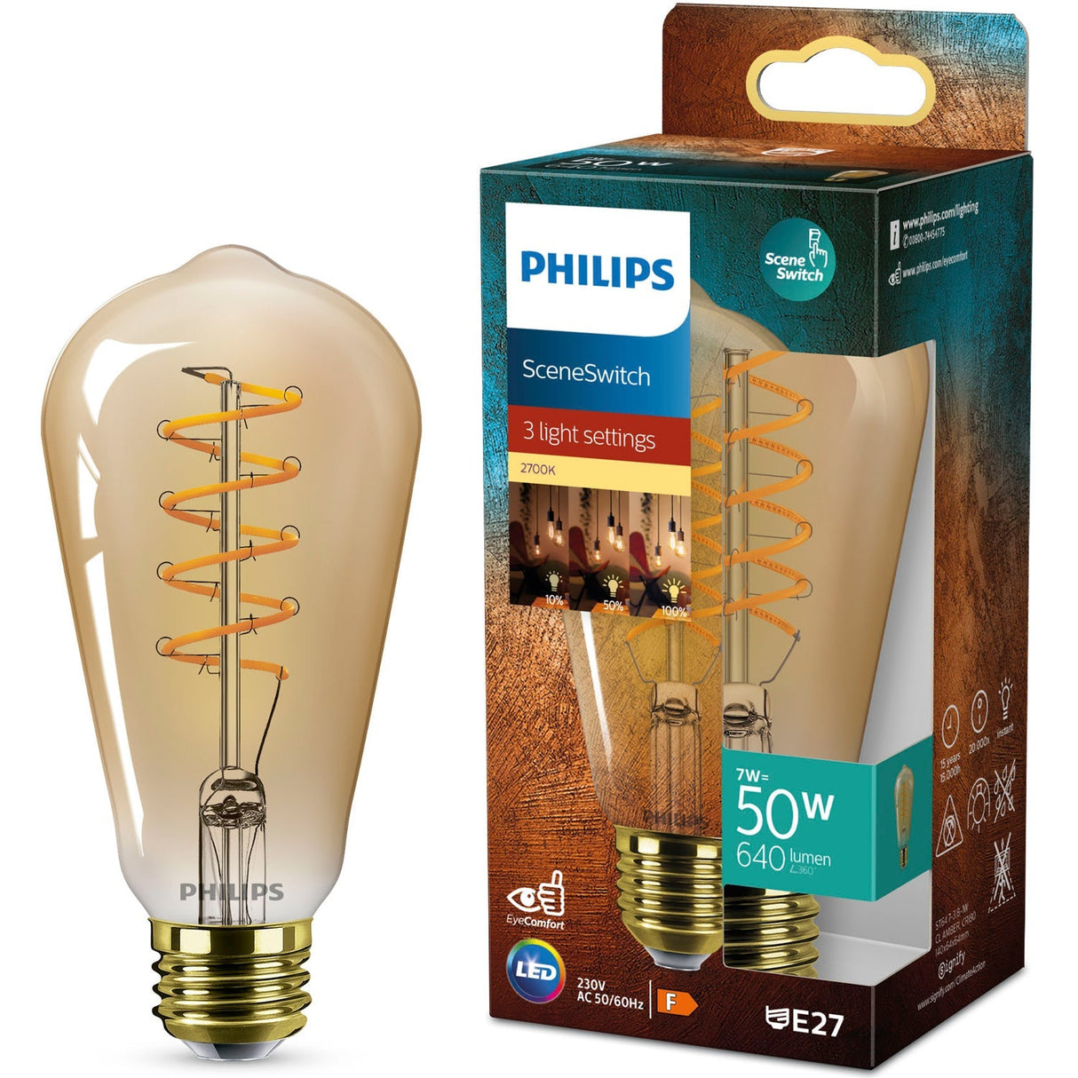 Philips LED SceneSwitch E27 ST64 7–3,8–1 W (50 W) Deco Spiral