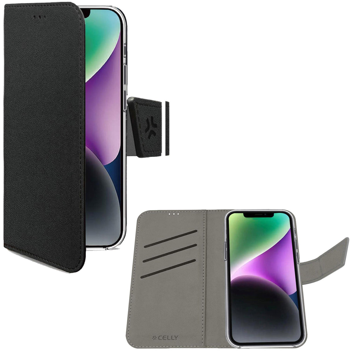 Celly Wally Wallet Case iPhone 16e Svart