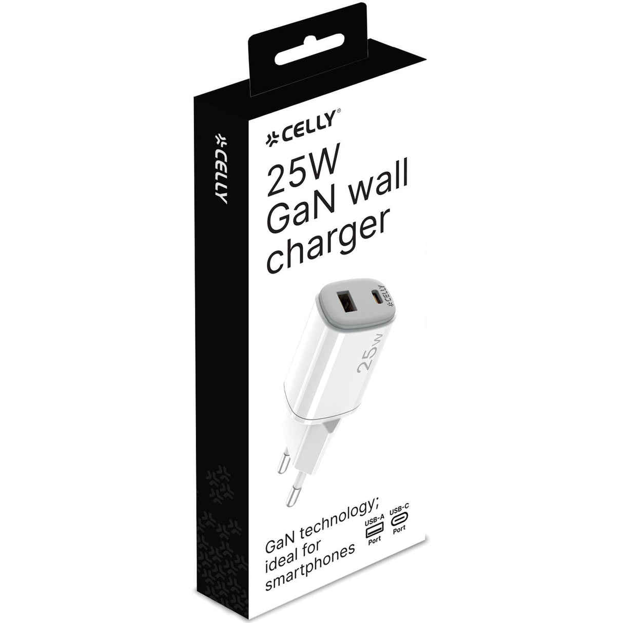 Celly USB-laddare GaN 1 x USB-A + 1 x USB-C PD 25W