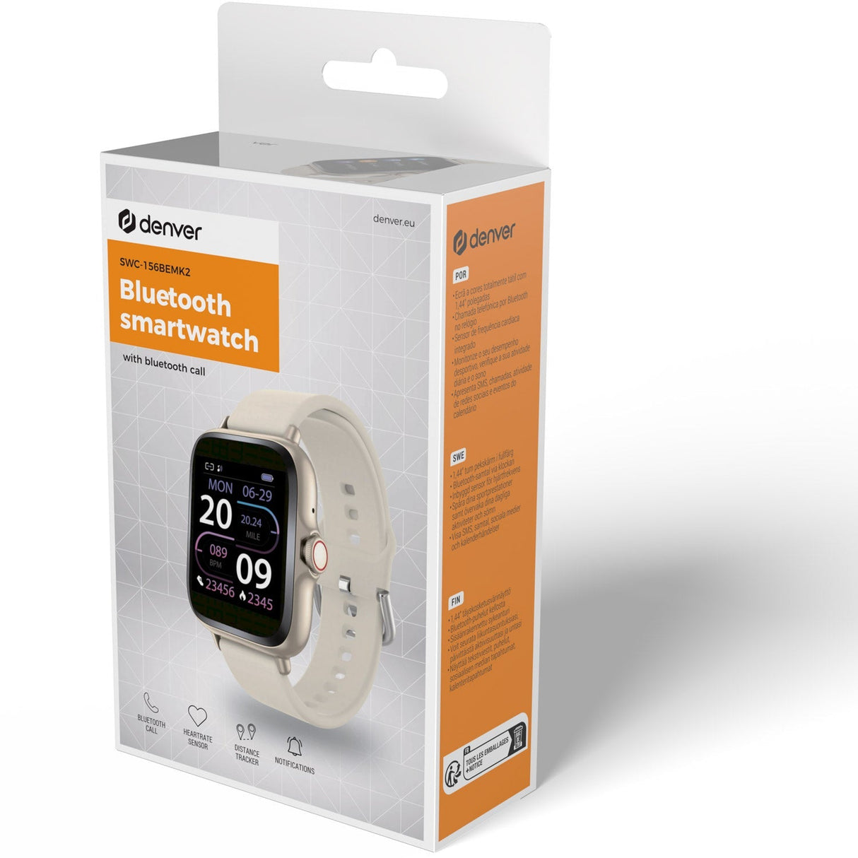 Denver Smartwatch 1,44" Display Hjärtsensor Beige