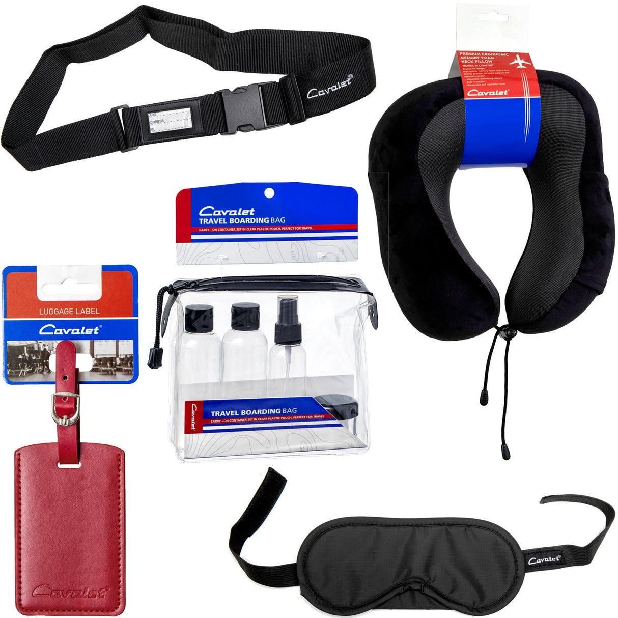 Cavalet Resekit 8 (Nackkudde, Reseflaskor, Bagagetag, Bagagerem, Sovmask)